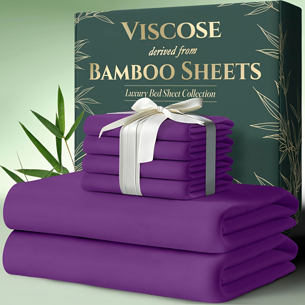 6pcs Bamboo Sheet Sets - Ultra Soft & Luxuriously Warm Winter Bed Sheets, 17" Deep Pocket, Double Stitching, Perfect Christmas Gift (Purple)
