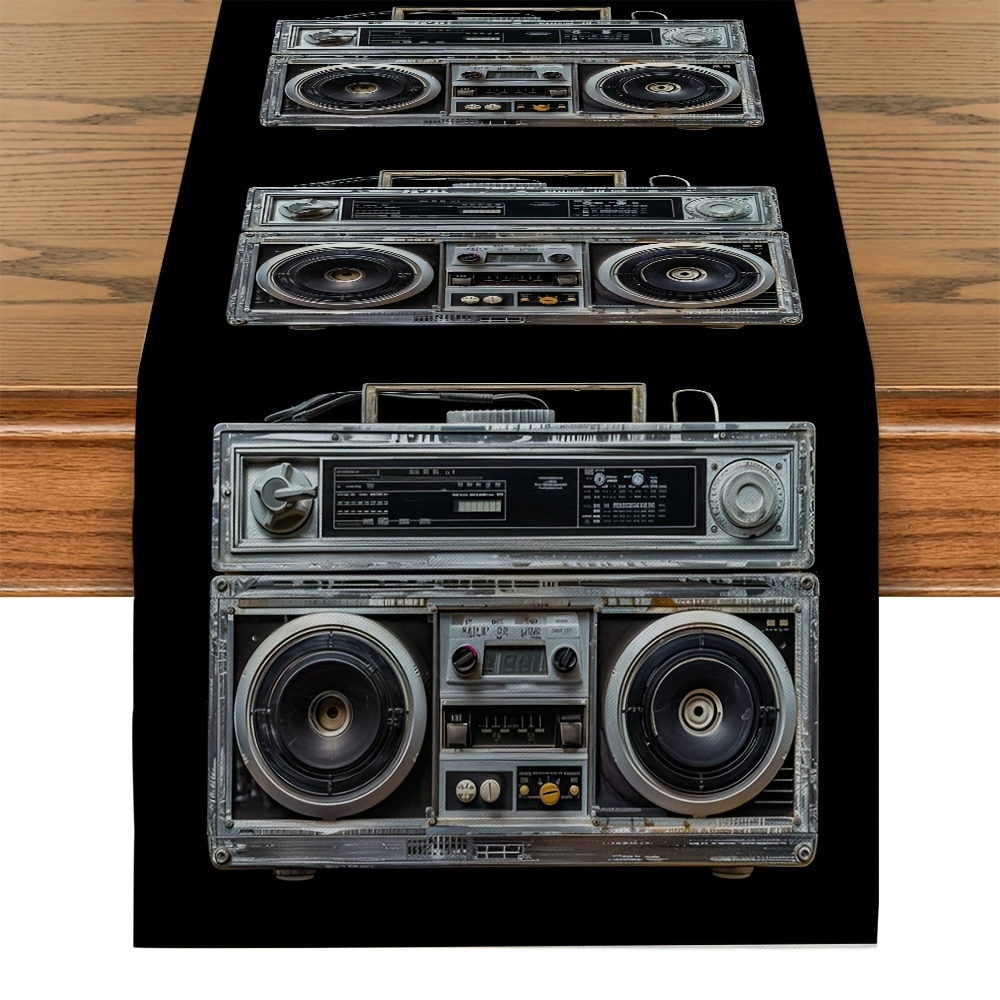 

Vintage Boombox Polyester Table Runner - Woven Rectangle Table Decor For Kitchen, Dining Room, And Home Parties - 180cm X 33cm Retro Audio Speaker Design Table Cloth For Festive Decorations