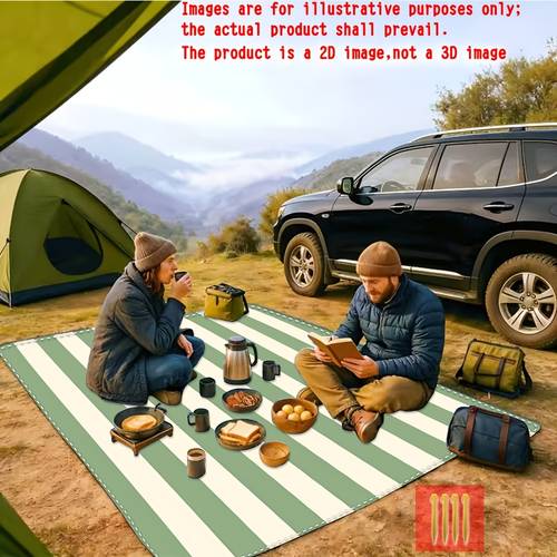 Sage Green Vertical Stripe Pattern 1pc Beach Mat, Outdoor Picnic Blanket, Extra Large Size, Sand-Proof Beach Blanket, Durable And Lightweight, Suitable for Travel, Camping, And Picnics