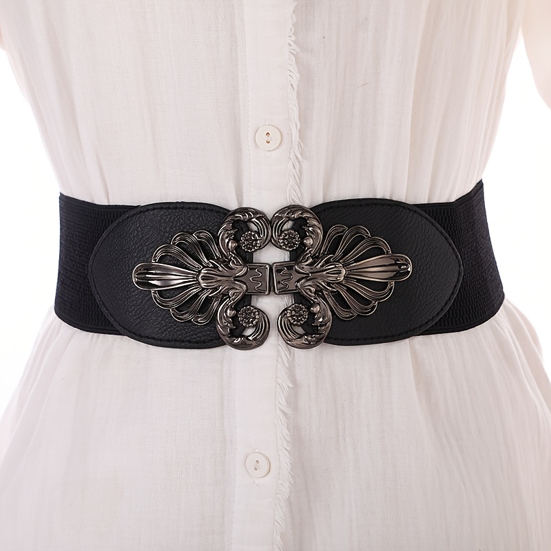 E-shop Damen Elastischer Bund Vier-Jahreszeiten Casual Koreanischer Stil Dekorativer Schnallenkleid Breiter Gürtel