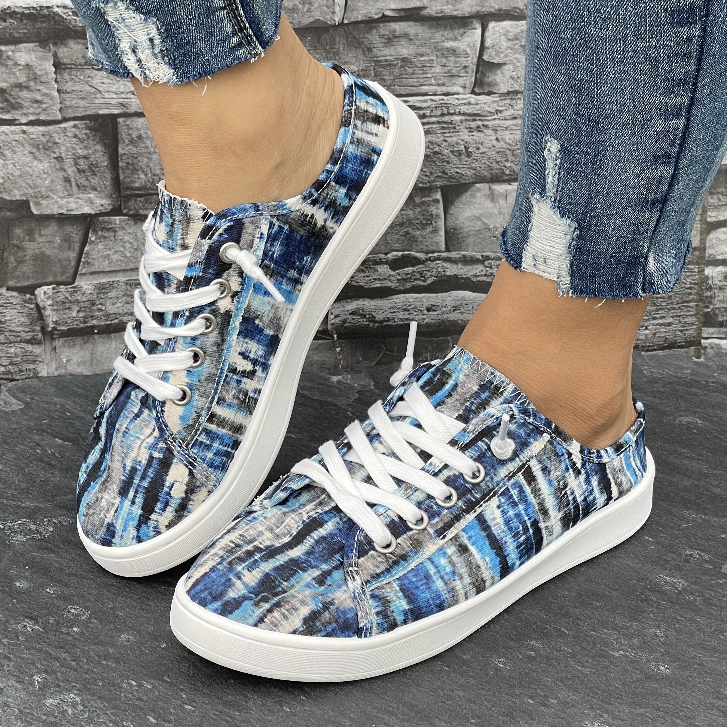 

Women's Denim Tie-dye Slip-on Sneakers, Casual & On/off, Comfort Lightweight For Travel & Daily Wear