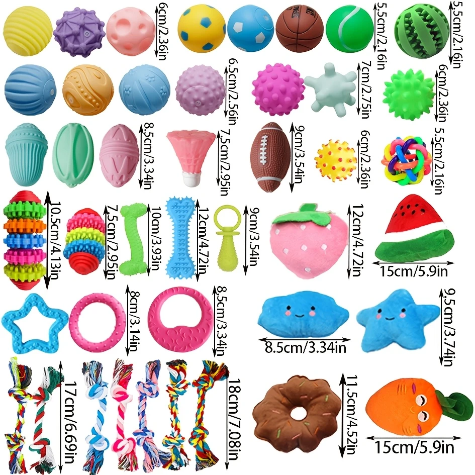 30pcs pet squeaky toys dog ball chew teething toy plush sound activated toy puppy chewing toy plush toy treat dispenser non damaging teeth cleaning unique shaped pet toy relax and fun interactive toy suitable for small medium and large dogs indoor and outdoor play easy to store random styles and colors details 0