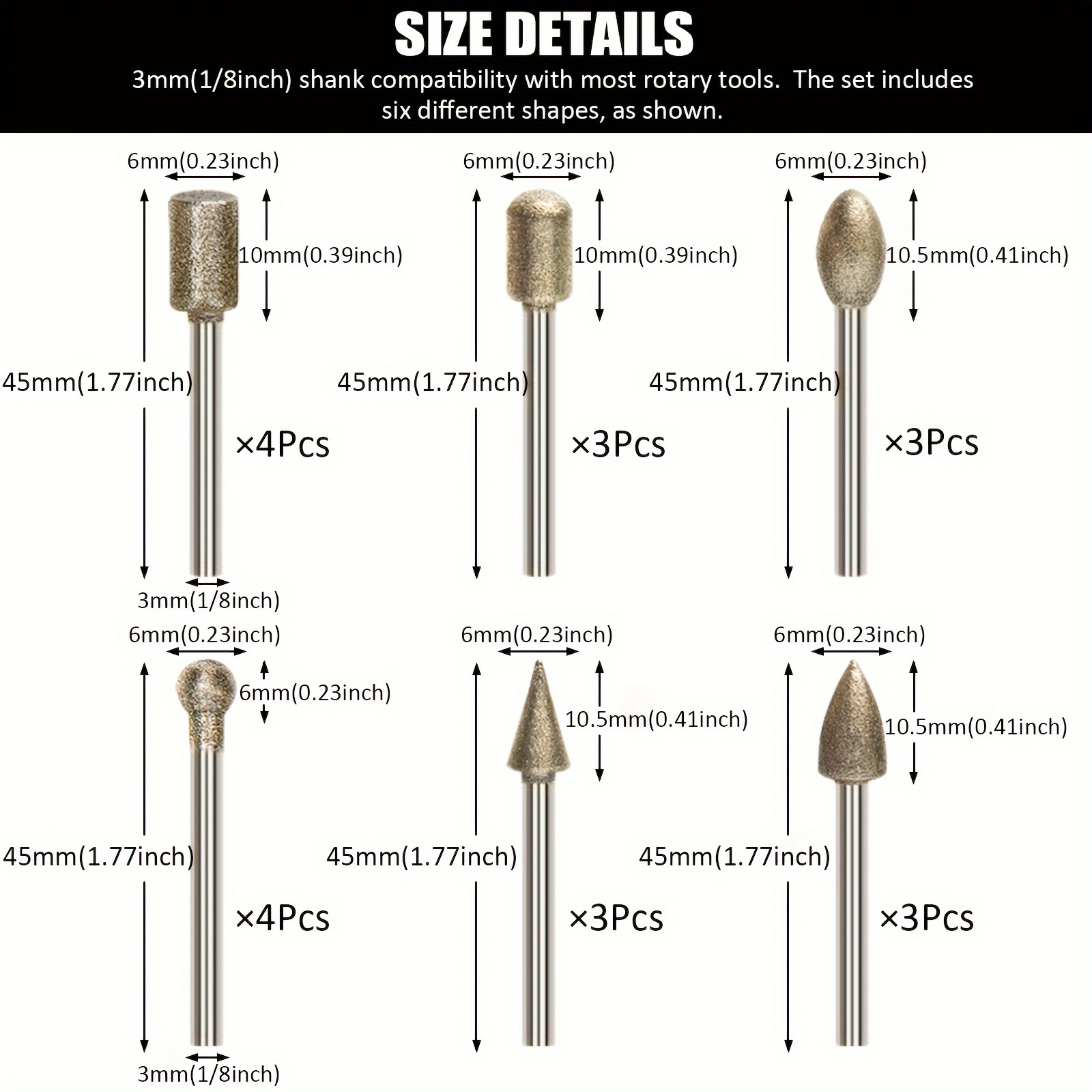 40-Piece 120 Grit Diamond Grinder Bits Set – 1/8 Inch Shank For Rotary Tools, Carving, Grinding, Polishing Stone, Glass, Ceramics
