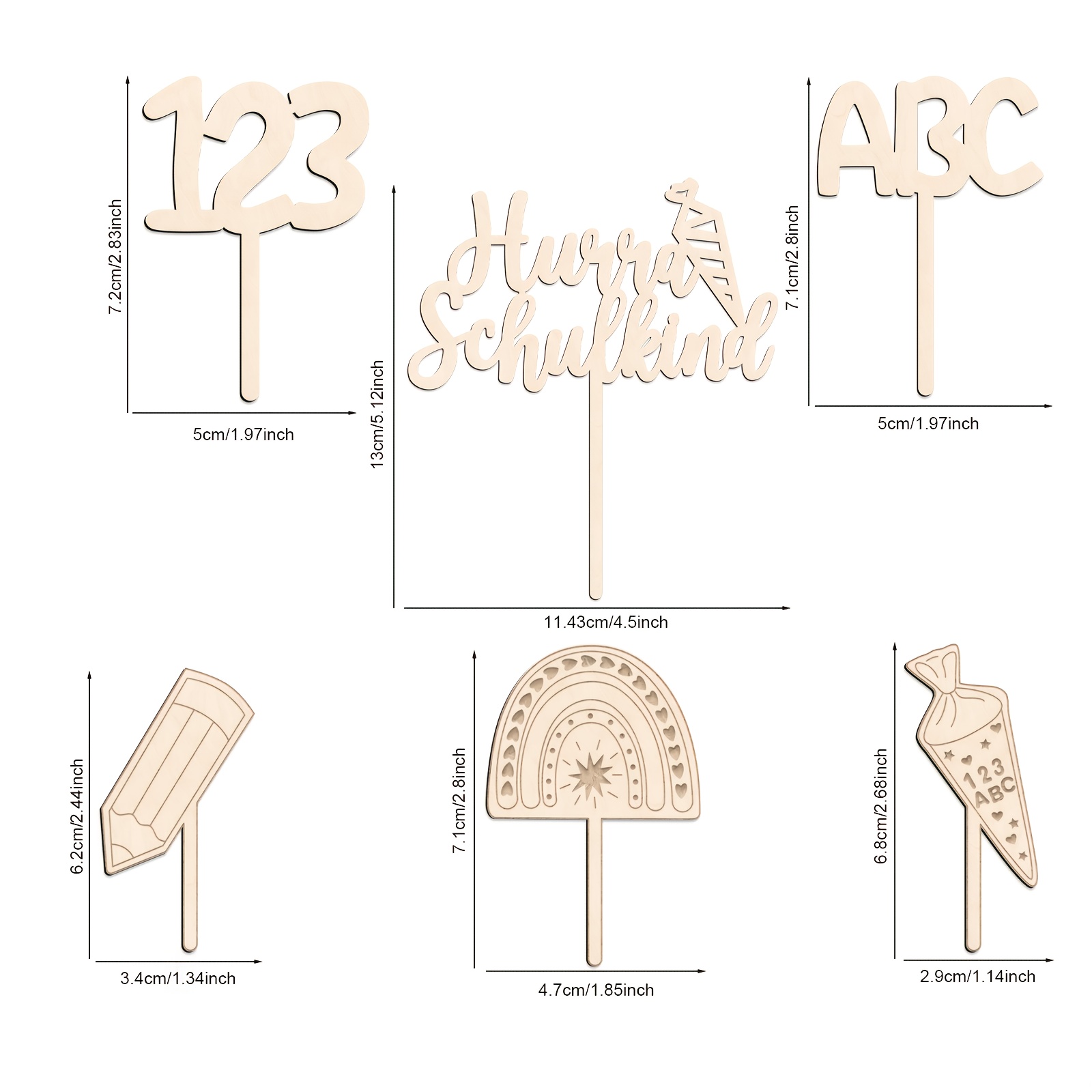 Image of 6pcs Schulkind Wooden Cake Decoration For First Day Of School, School Child Wooden Cake Decoration, Cake Topper, First Day Of School, Party Decoration Supplies,halloween, Christmas