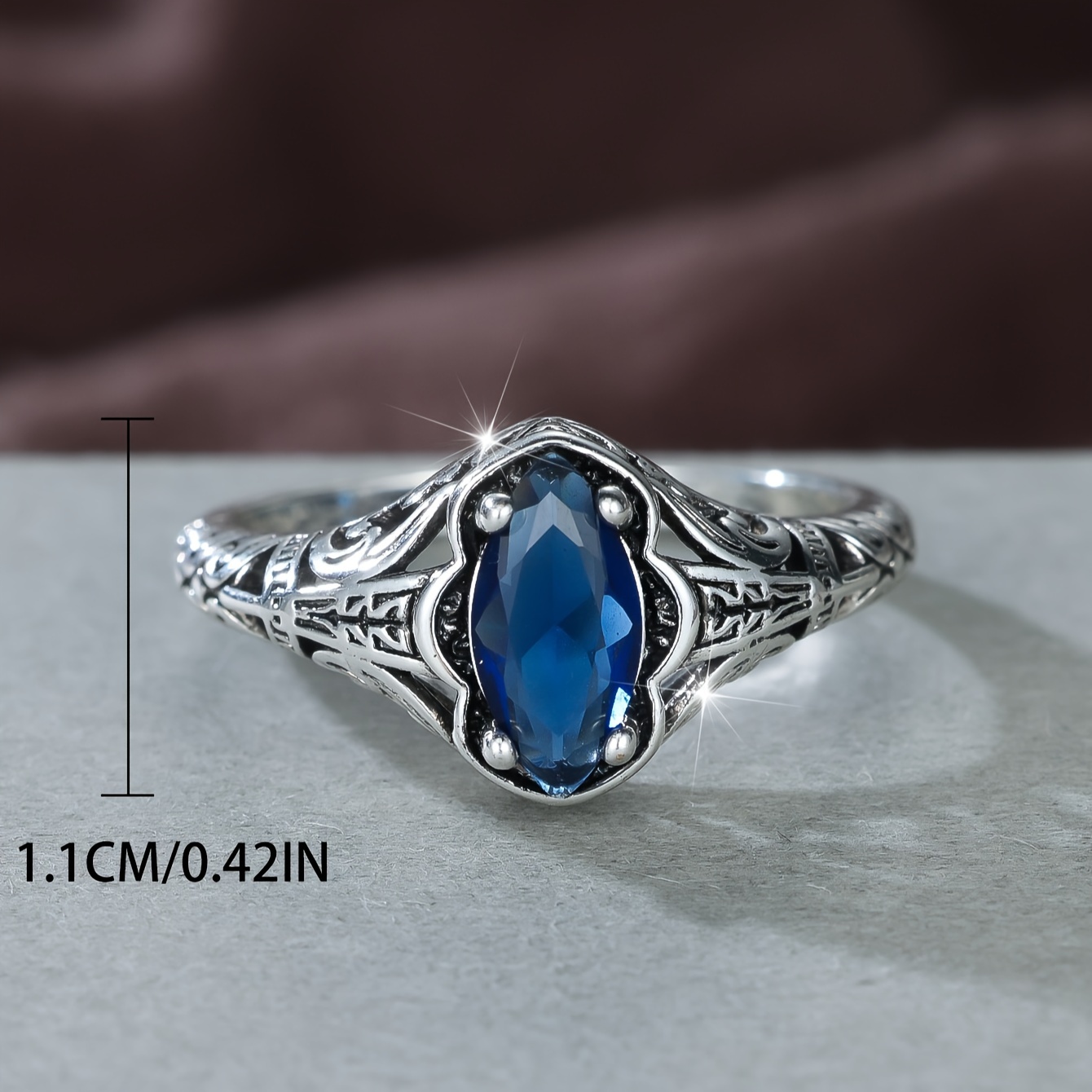 Vintage Marquise Cut CZ Copper Ring, No Plating