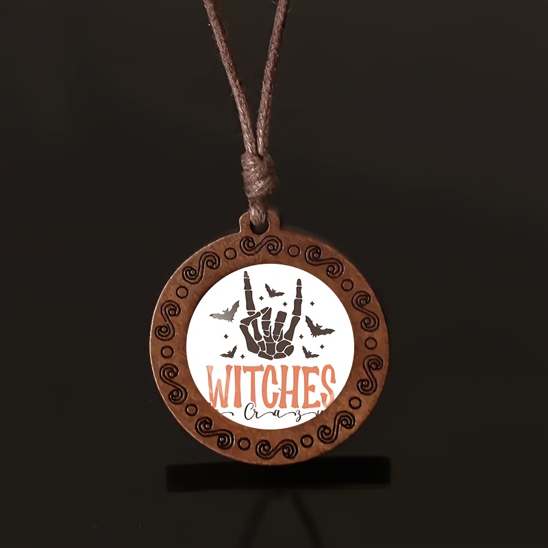 Halloween Witch Wooden Necklace, Fun Fashion Accessory