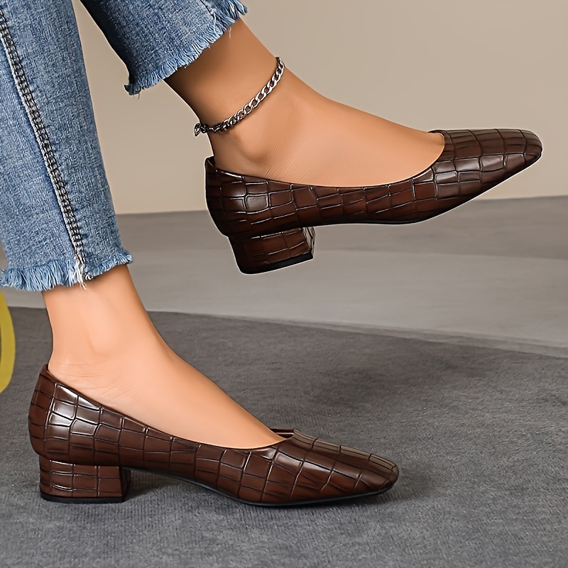 womens chunky low heel square toe dress pumps solid color - Temu