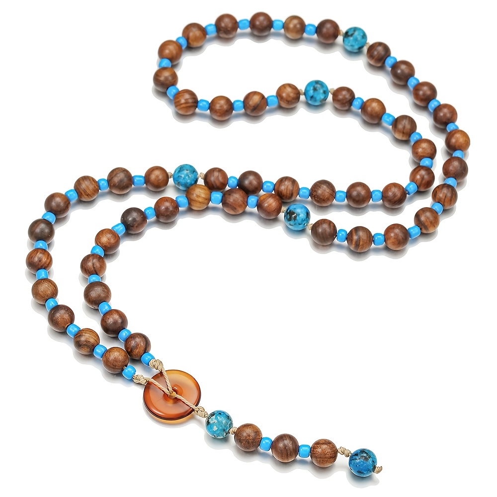 Image of 1pc Bohemian Style Wooden Bead Tassel Stone Pendant Necklace Men's Jewelry Necklace Suitable For Daily Wear Is The Perfect Jewelry Gift For
