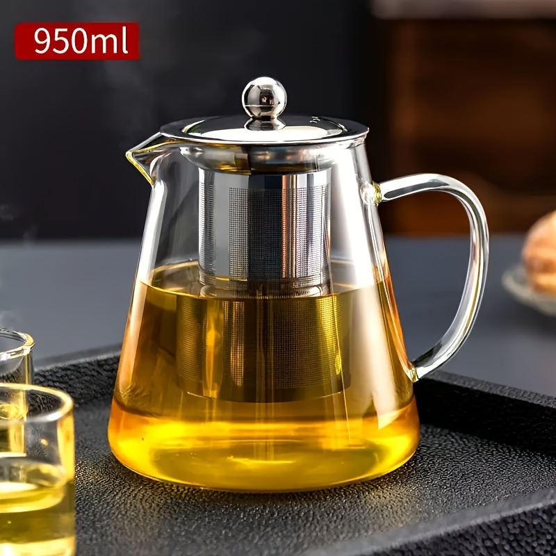 TEMU Théière en Verre Borosilicate Épais de Qualité Supérieure avec Infuseur en Acier Inoxydable - Lavable au Lave-Vaisselle, Parfaite pour la
