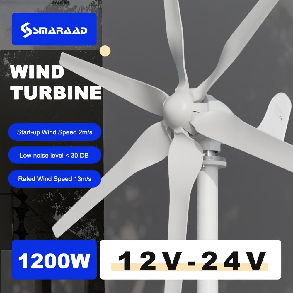 TEMU Portable Horizontal Axis Wind Turbine, , 12v/24v/48v, 1200w, Free Mppt Controller Included. Suitable For Camping, Rvs, Roofs. Low Wind , . Fast