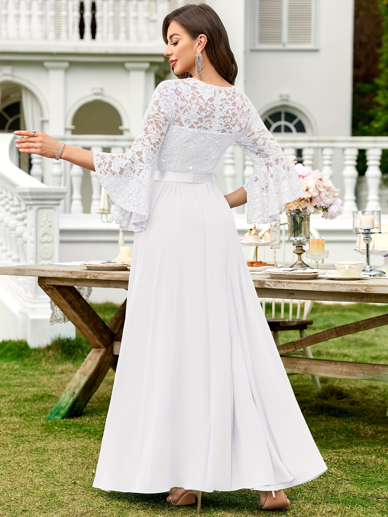 elegante vestido encaje lentejuelas mujer voladas Temu Colombia