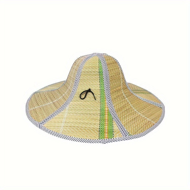 1pc Asian Style Foldable Sun Shade Straw Hat For Farmer Beach Queue Up  Builder Palm Leaf Straw Unisex Wide Brim Panama Hat 35cm 13 77in 25cm 9  84in