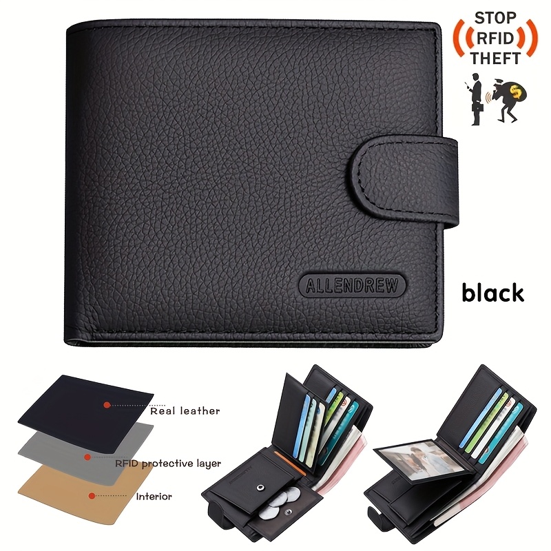 Image of Men's Genuine Leather Wallet Short Money Clip Soft Leather Purse For Man Multi Card Position Rfid Blocking Billfold Coin Pocket With Zipper