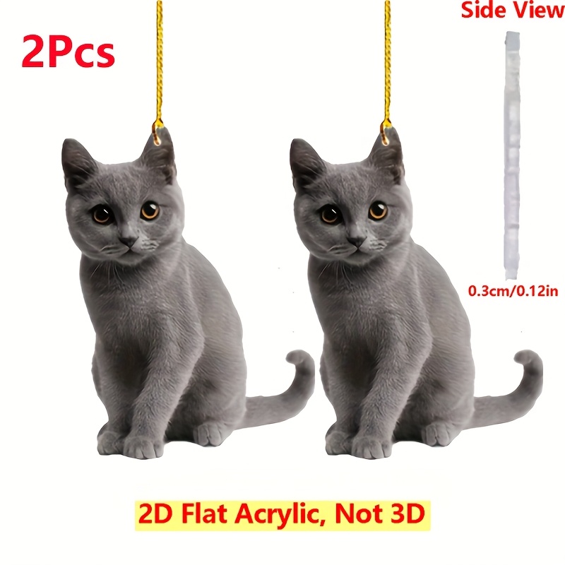 TEMU 2D Piatto, 2 Pezzi Di Pendenti Acrilici Blu Gatto, Adatti Per La Decorazione Dell', Per L'interior Del Auto, Ornamenti Acrilici, Regalo Per Gli