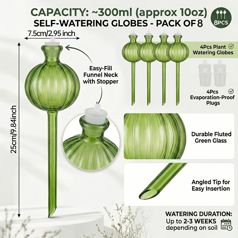 Image of 8pcs Cactus Self Watering Globes Set (4pcs Plant Watering Balls And 4pcs Plugs), Anti-clogging Automatic Watering System For Indoor Plants, Cute Holiday Plant Care Gift For Plant Lovers