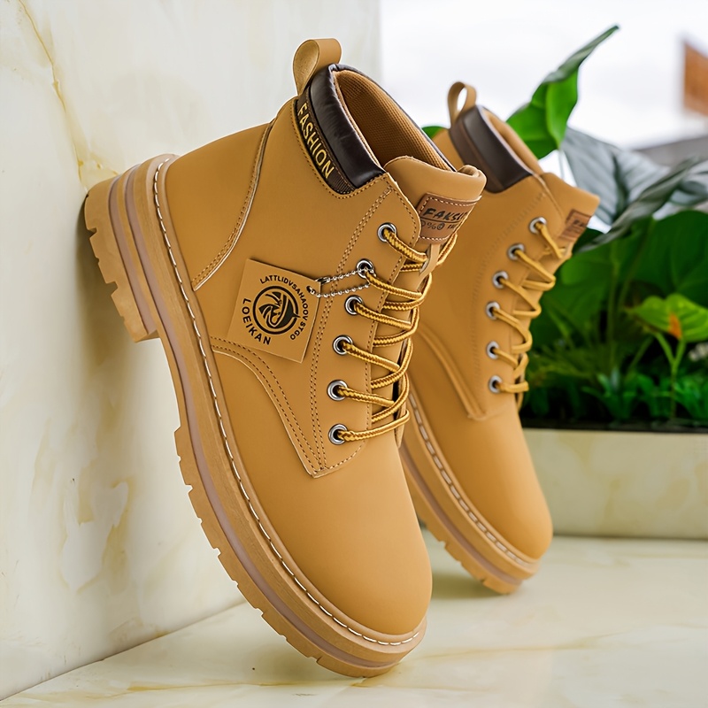 TEMU Loeikan Classic Men's Mid-top Extra Wide Fit Outdoor Sports Boots With Thick Sole And Pendant Decoration, Wear-resistant Lace- Style Men's Boots