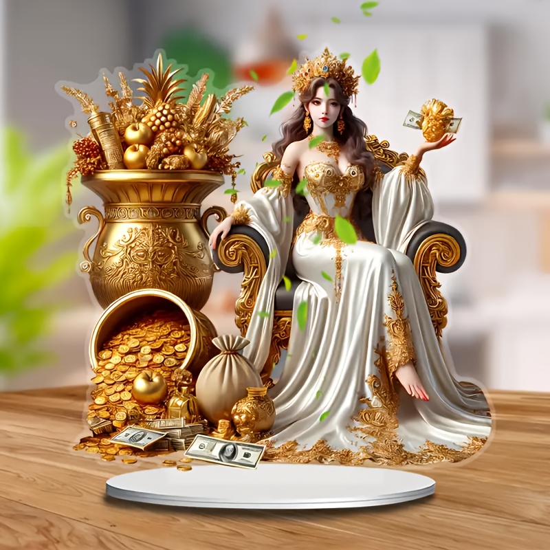 

2d Flat, Elegant Wealth Goddess Acrylic Desktop Display - Woman With And , Ideal For Decor, Includes Stand