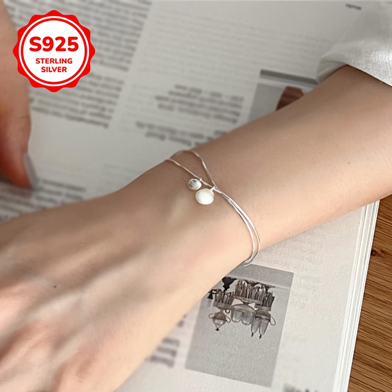 925 Silver Double Layered Bead Bracelet with Snake Bone Chain & Polished Beads