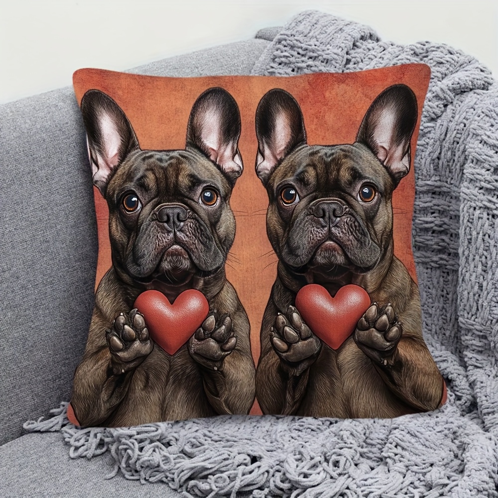 1pc french bulldog hearts high spring themed pillow cover 18x18 inch with 2  sided printing for living room insert not included no embroidery or fringes ideal for seasonal refresh and easter   yl32663