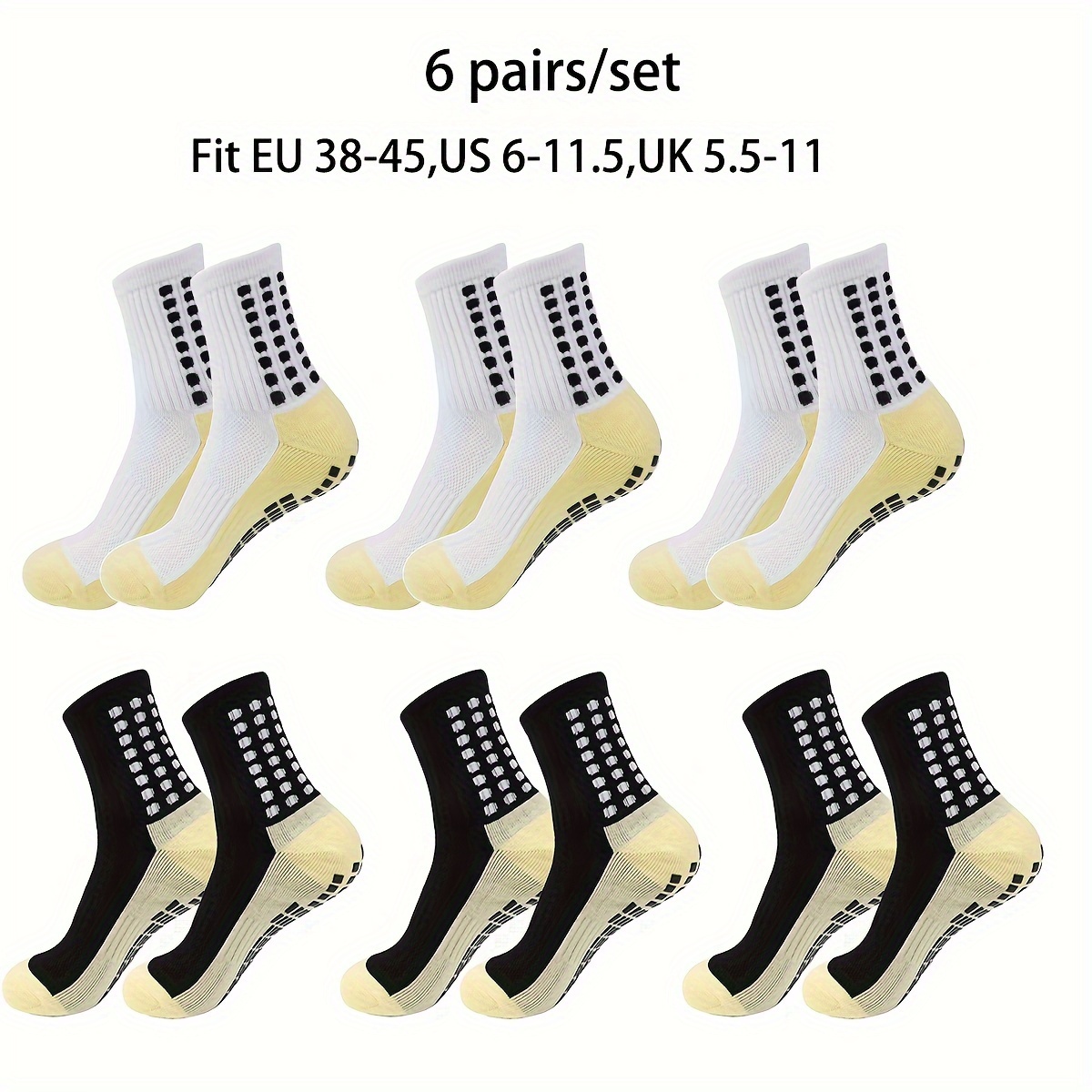 

6 Pairs Of Men's Professional Football Socks With Non Slip Grains, Comfy Casual Soft & Elastic Socks For Men's Outdoor Activities