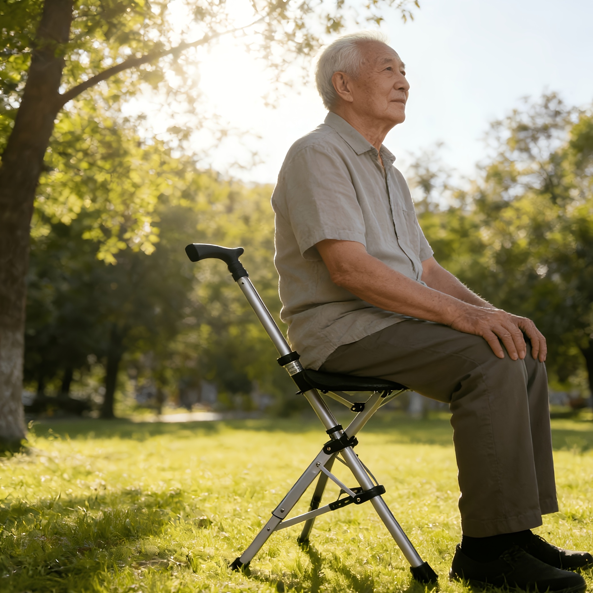 Image of Collapsible Trekking Pole With A Seat, Lightweight Portable Walking Stick Stool
