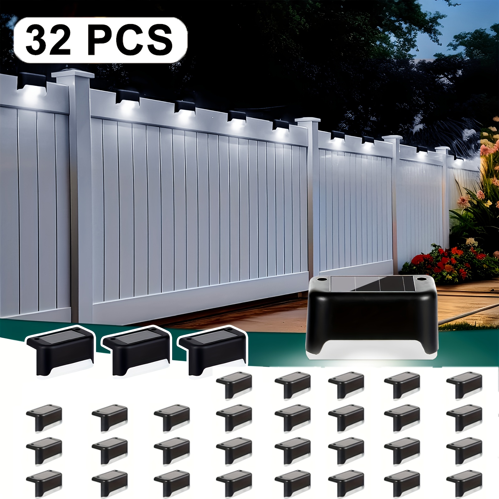 

32 Pack Solar Step Light, Outdoor Step Light, Led Solar Light For Outdoor Stairs, Steps, Fences, , Yards, Railings, Garden Backyards And