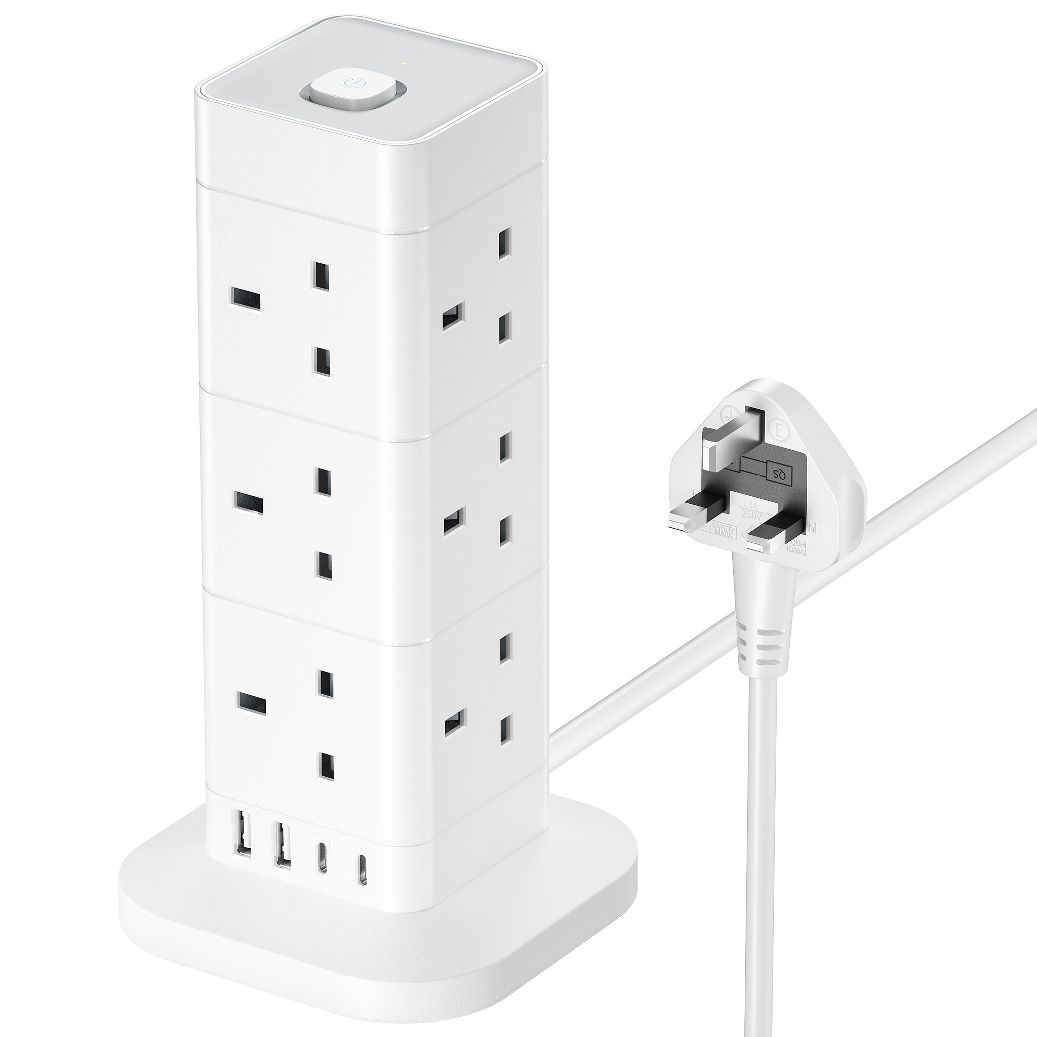 TEMU Tower Extension Lead With Usb C , Hotimy 12 Way Multi Plug Extension Tower With 4 Usb (2 Type C & 2 Usb A Ports) Protected Extension Cord 13a