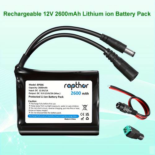 portable 12v 2600mah rechargeable lithium pack with diy cables compatible for cctv cameras led strips bike lights radios fishing lights bank with bms overcharge overdischarge airline for diy projects