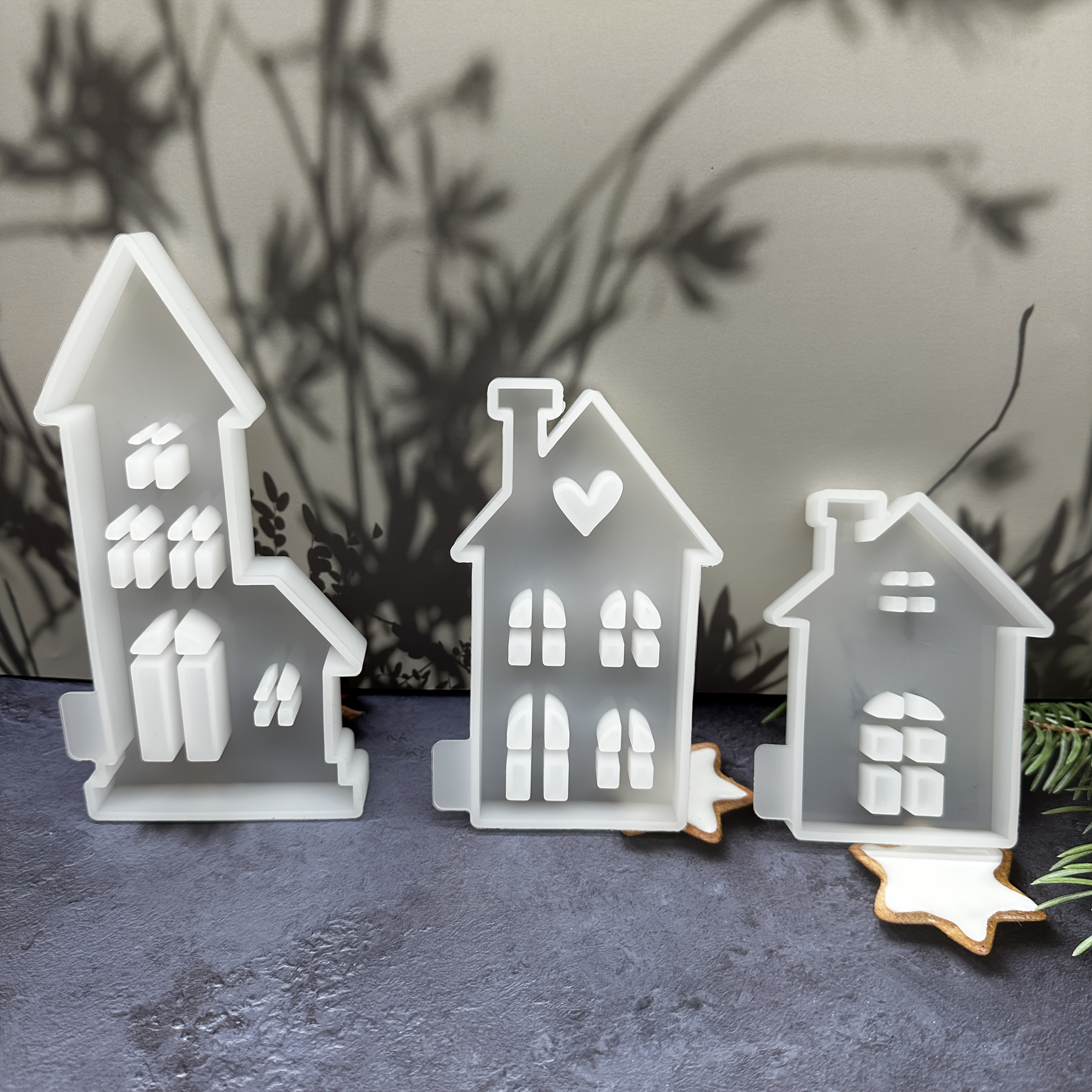 TEMU 3pcs Whimsical House Silicone Molds - Cute Cartoon Home Designs With Windows, Doors & Roofs For Candles, Soaps, And Car Air Fresheners, Diy