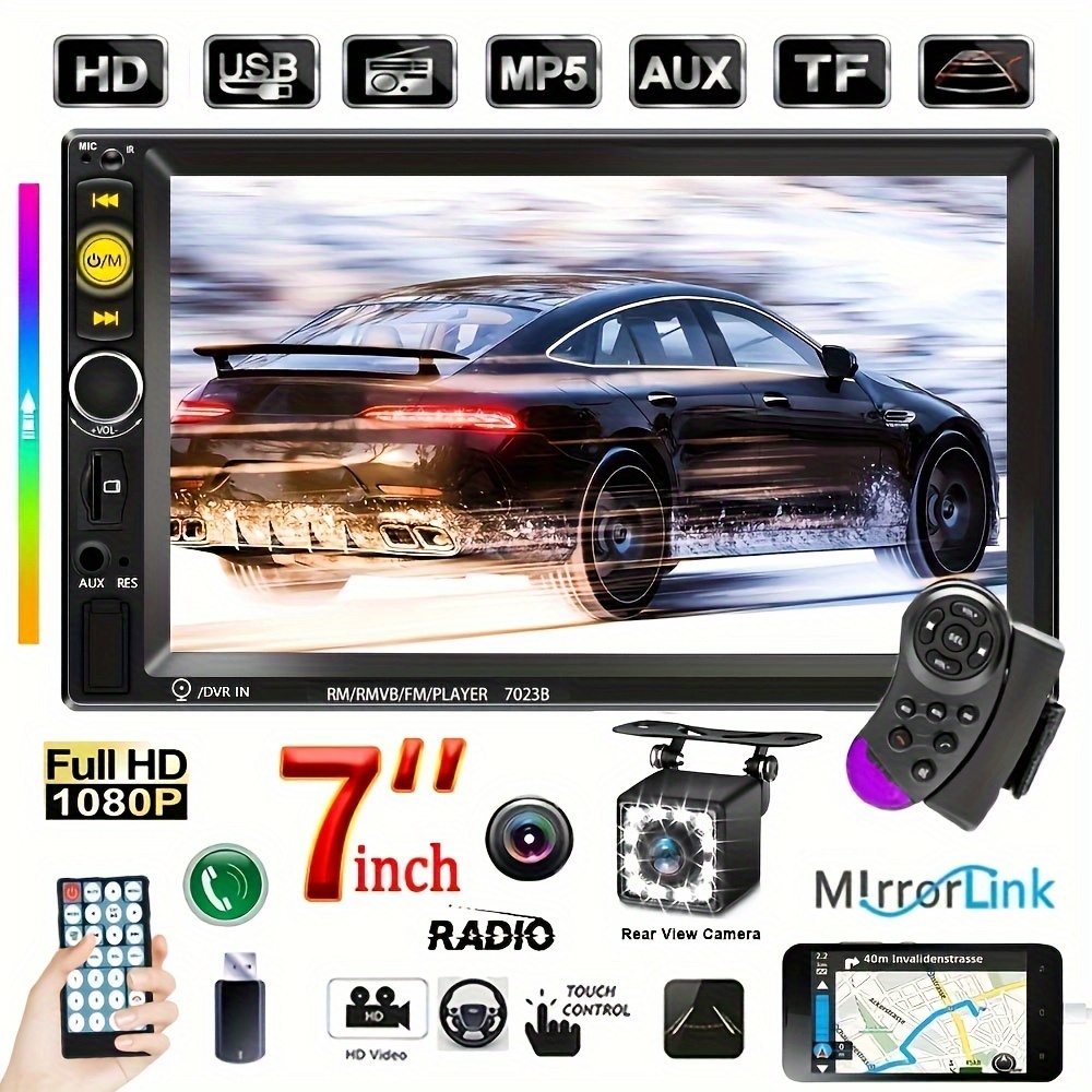 2 Din Car Stereo Radio 7'' HD Touch Screen Car Multimedia Player Audio With  Mirror Link USB FM Autoradio + Rear View Camera