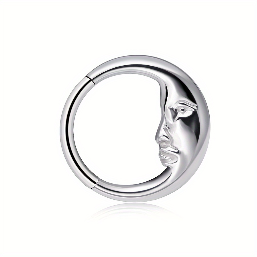TEMU 1pc European And American Moon Old Man Stainless Steel 8/10 Mm Diaphragm Snap Ring, Nose Ring Lip Ring Tragus Helix Cartilage Earring Body