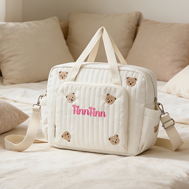 TEMU Personalizzato, Borsa a , Motivo Cartone Animato Orsetto, Pochette Portaoggetti Portatile e , Ricamabile con Nomi e Testo, Pregiato, Elegante,