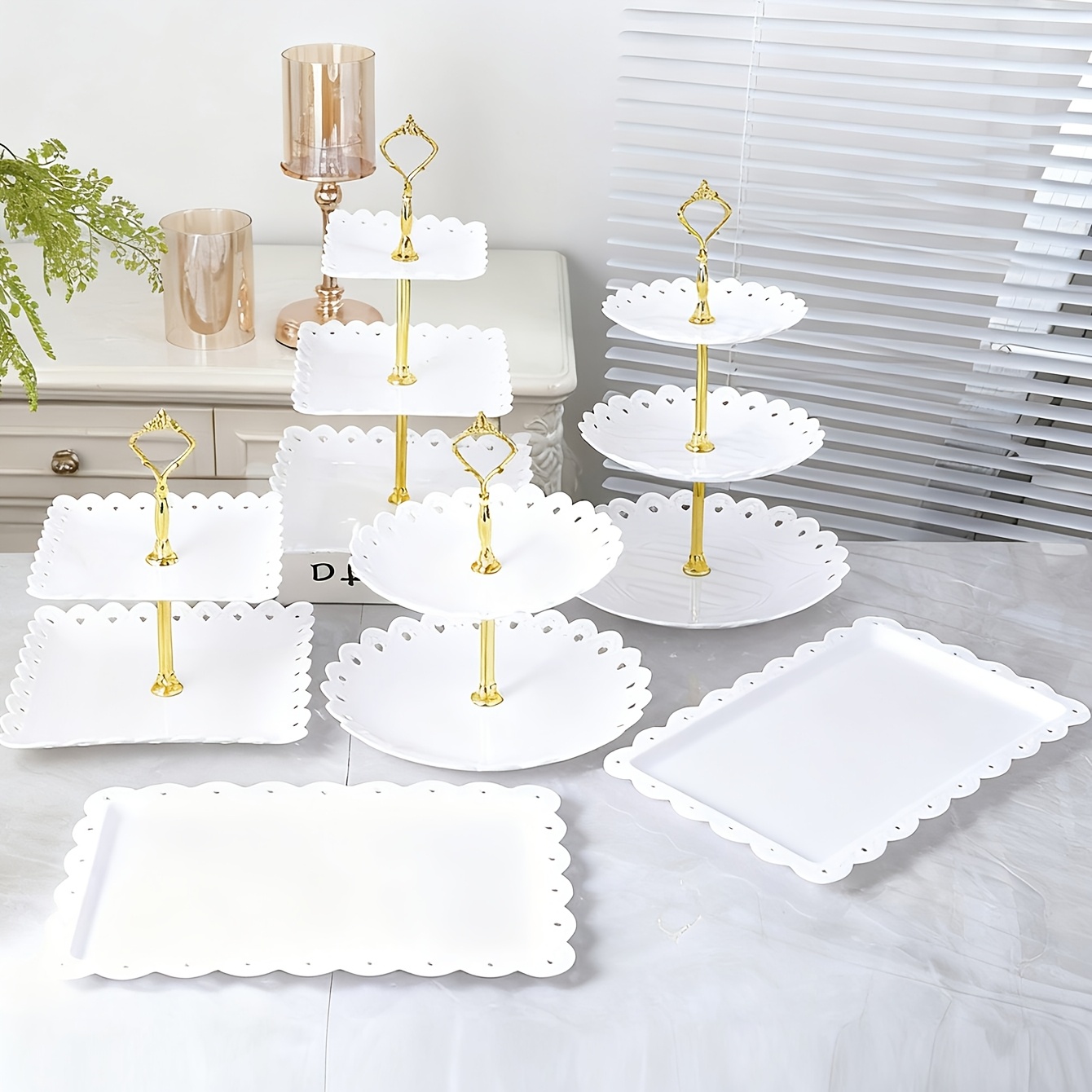 6pcs Plastic Dessert Trays, Cake Stand Decorations Birthday Event Party Supplies Gifts Cake Stand