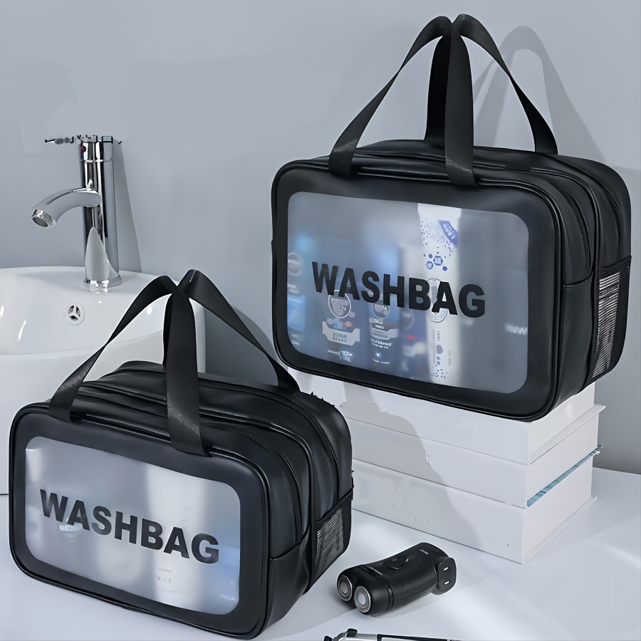 

Large Capacity Wet And Dry Separation Wash Bag, Travel And Gym Pvc Toiletry Bag With Handle, Portable Double Layer Makeup Pouch, Waterproof And Drainage Zone Design