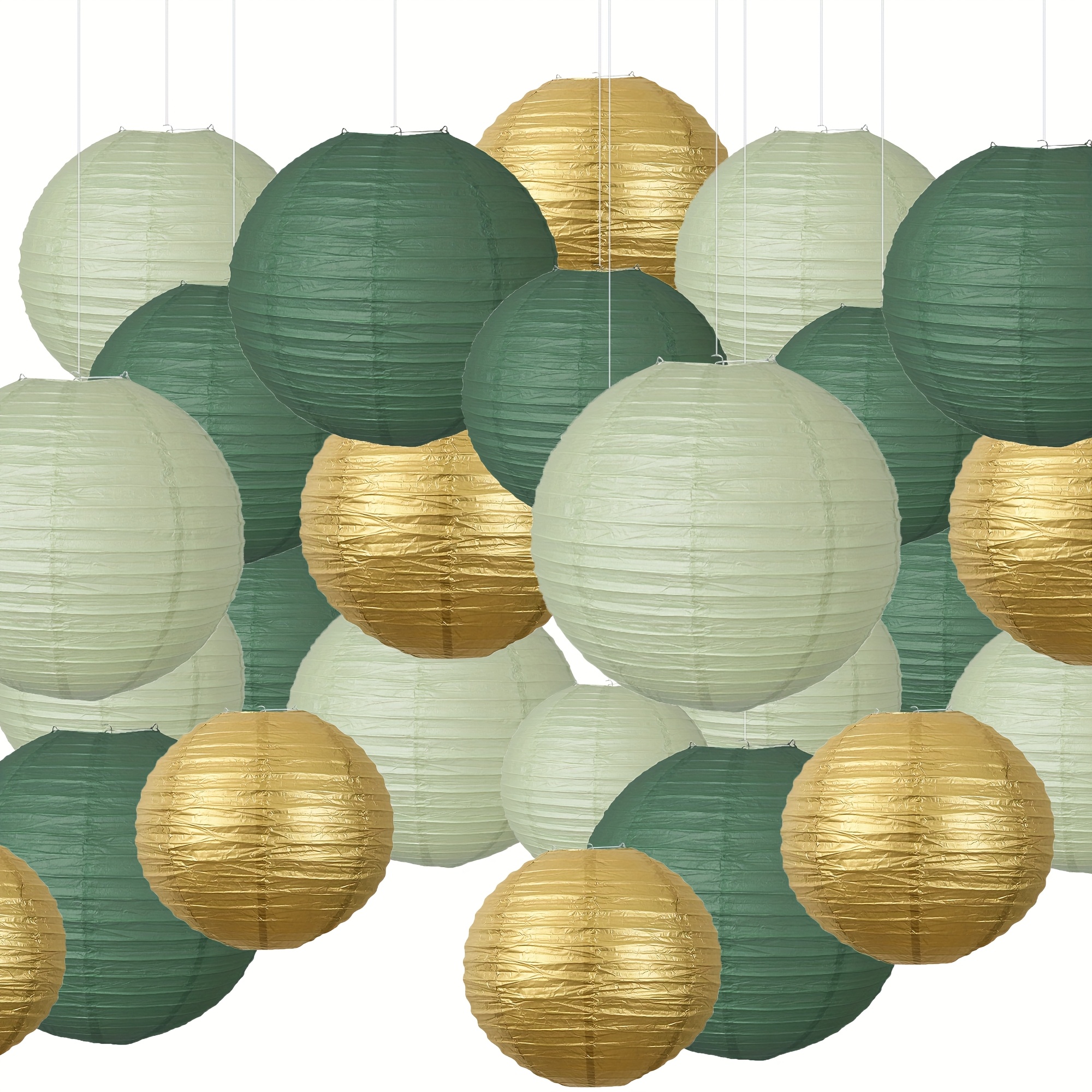 Image of 21pcs Round Decorative Paper Lanterns | Sage Green, Green, And For Weddings, Birthday Parties, Home Decoration, Easter, Graduation Ceremonies