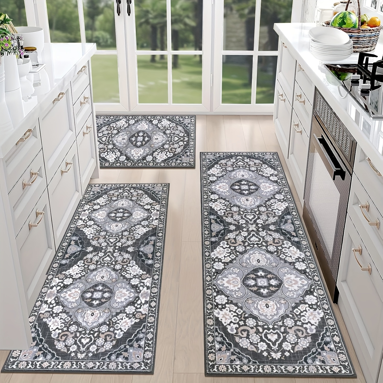 TEMU Farmhouse Kitchen Rugs Sets Of 3 Non Slip Washable Boho Kitchen Rugs And Mats For Floor Kitchen Runner Mat Floor Mat For Kitchen, Laundry,