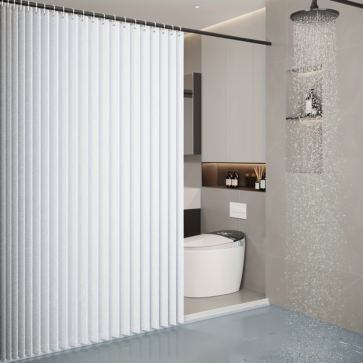 

1pc Minimalist Stylish Foldable Shower Curtain, Waterproof And Mildew Resistant, 71inch*71inch/71inch*78.7inch, Bathroom Decor