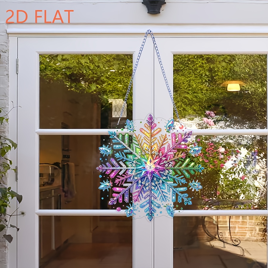 Image of 2d Flat, 1pc Special Painting Kit - Colorful Snowflake Design, Diy Acrylic Hanging Ornament For Bedroom, Living Room & Office Decor, Perfect Christmas Party Decoration And Birthday Gift, 2d Flat