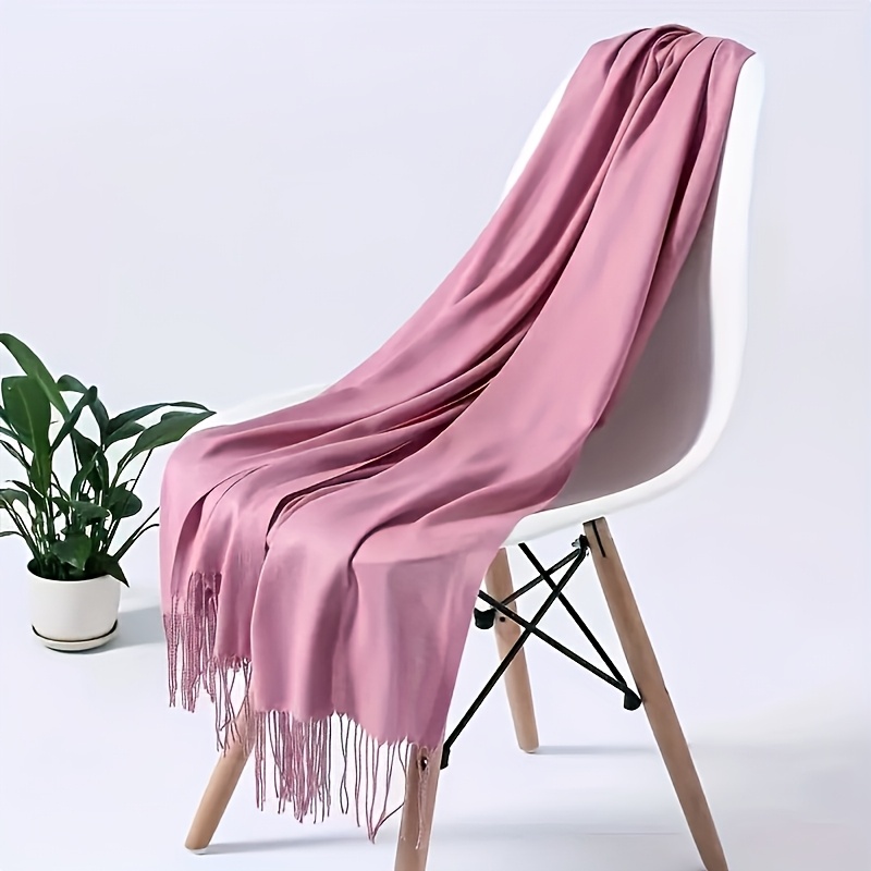 TEMU 1pc 200Cm Élégant Châle Couleur Unie Multicolore en Option avec Gland - Doux, Toutes Saisons et Chaud, Châle Femme Parfait