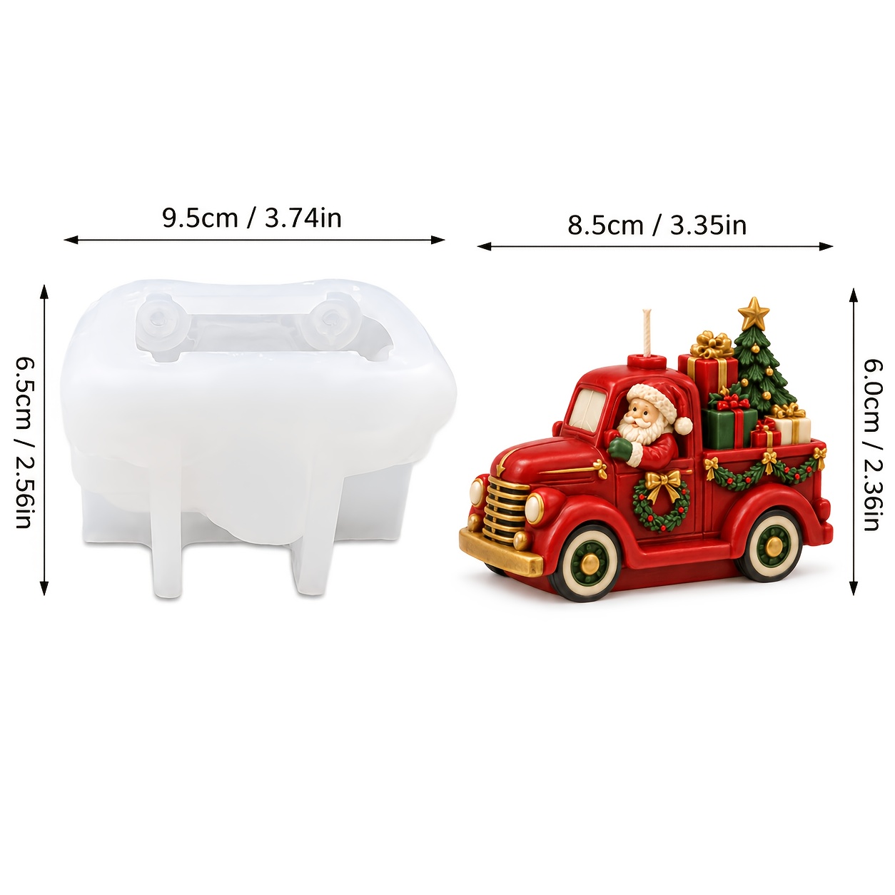 TEMU Stampi per candele, stampo in silicone 3D per candele a forma di camion natalizio, camioncino di con regali e albero per di candele, di resina,