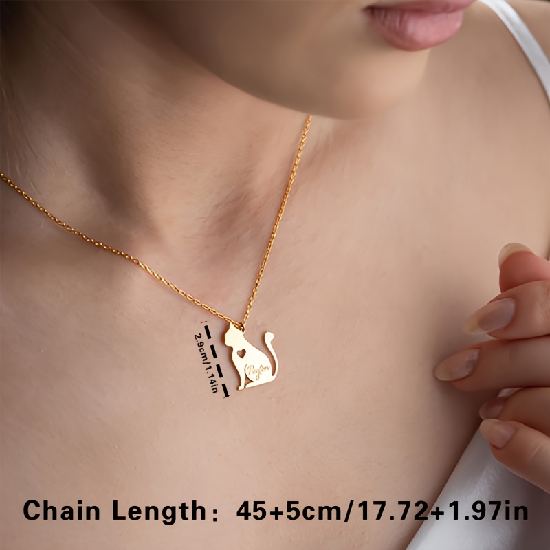 Custom Stainless Steel Cat Heart Necklace — Personalized Gift