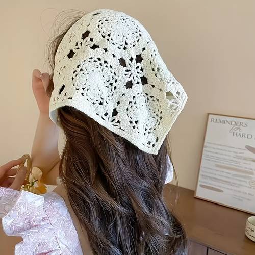 knitted hollow triangular scarf hair accessory sweet and cute for autumn and winter hippie artistic style hairband retro hollow hairband suitable for vacation beach party wedding halloween christmas gifts thanksgiving new year gifts