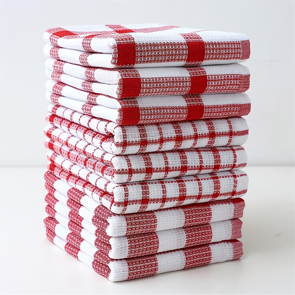 Red Plaid Waffle Clean Cloth - Soft Absorbent Dish Towel - Multi-Color Options, Household Kitchen & Bathroom Multi-Purpose Wiping Cloth