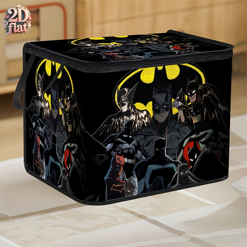 TEMU Warner . Large Capacity Foldable Storage Basket With Lid, Featuring Batman Pattern, 2d Flat, For Home Use As A Wardrobe Folding Storage Box,