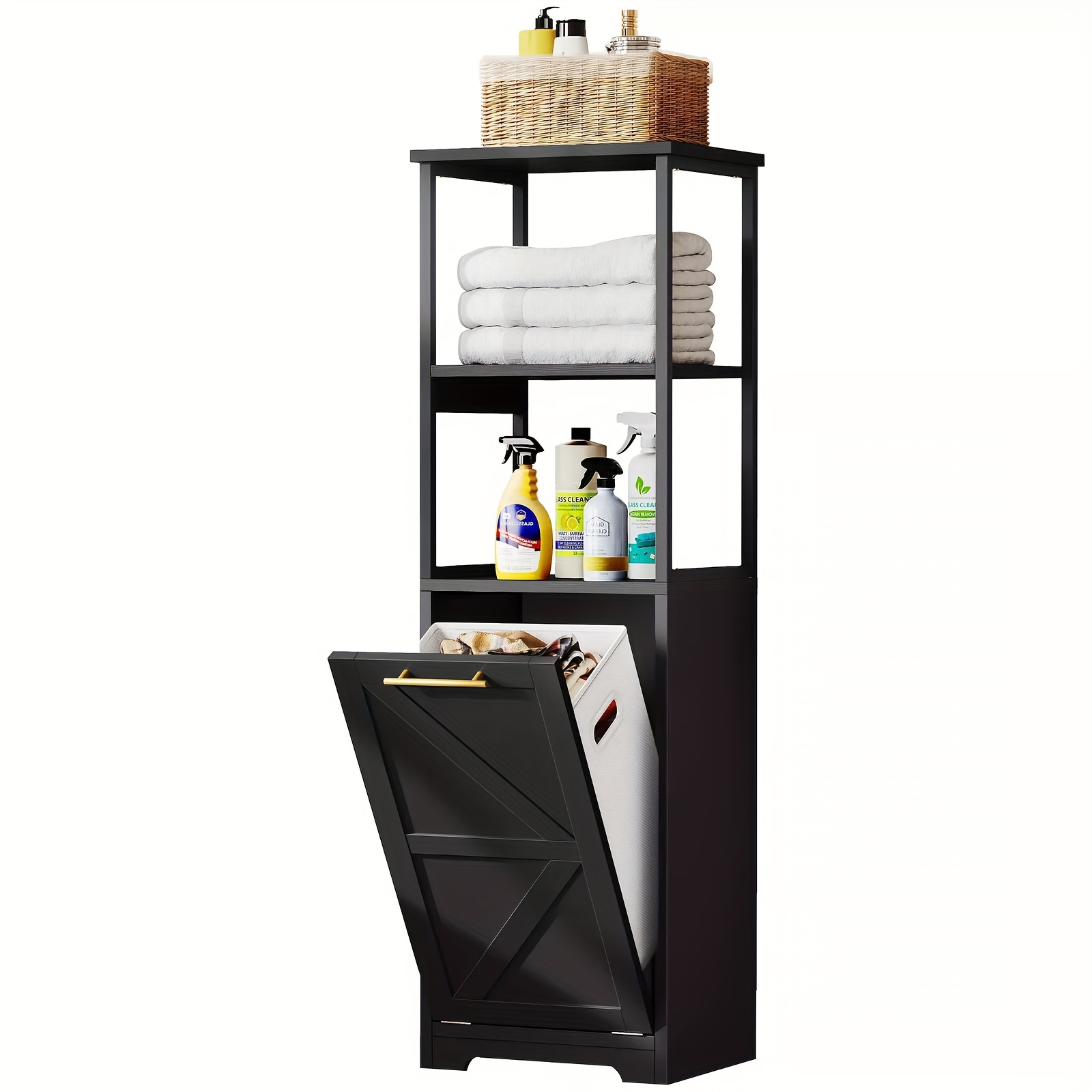 

Dwvo 53" Tall Bathroom Laundry Cabinet With Basket Tilt-out Laundry Hamper Organizer