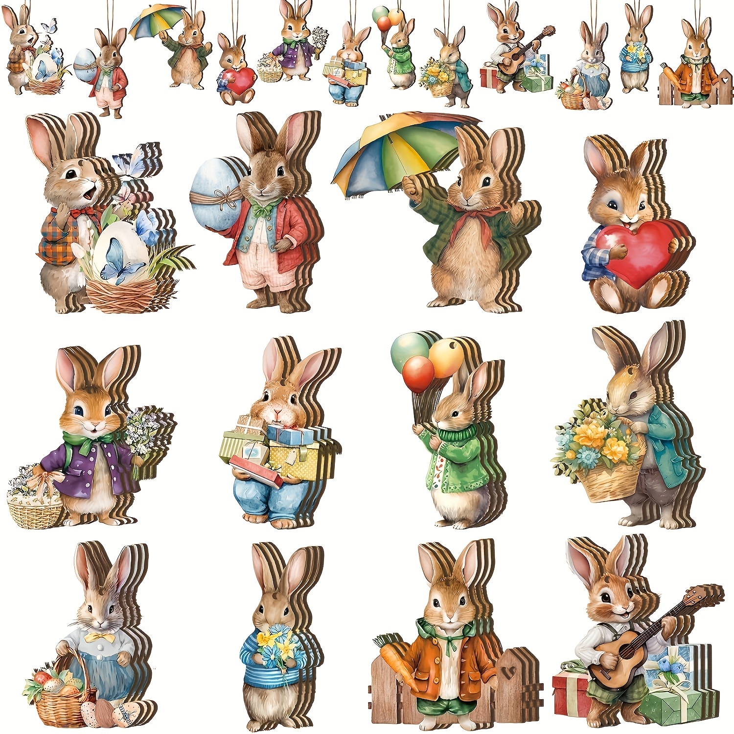 

24-pack Vintage Wooden Easter Bunny Ornaments, Spring Holiday Hollow-out Decorations, Cute Hanging Rabbit Figurines With Rope For Easter Tree, Home, Classroom Decor, No Electricity Needed