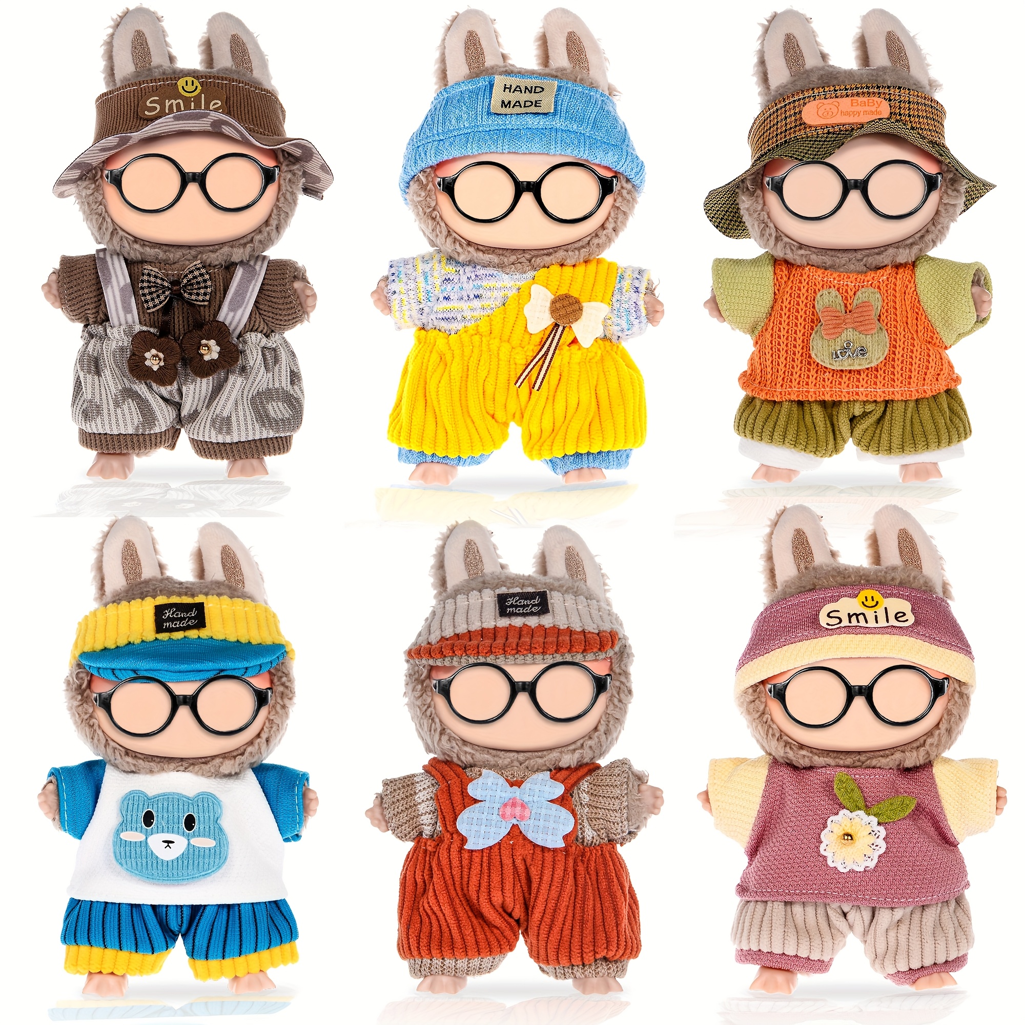 TEMU A 6-item Clothing Set For Labubu, Featuring Cute Additions For (glasses, Shoes, And Doll Not Included). A Perfect Gift For Aged 3 And Up For