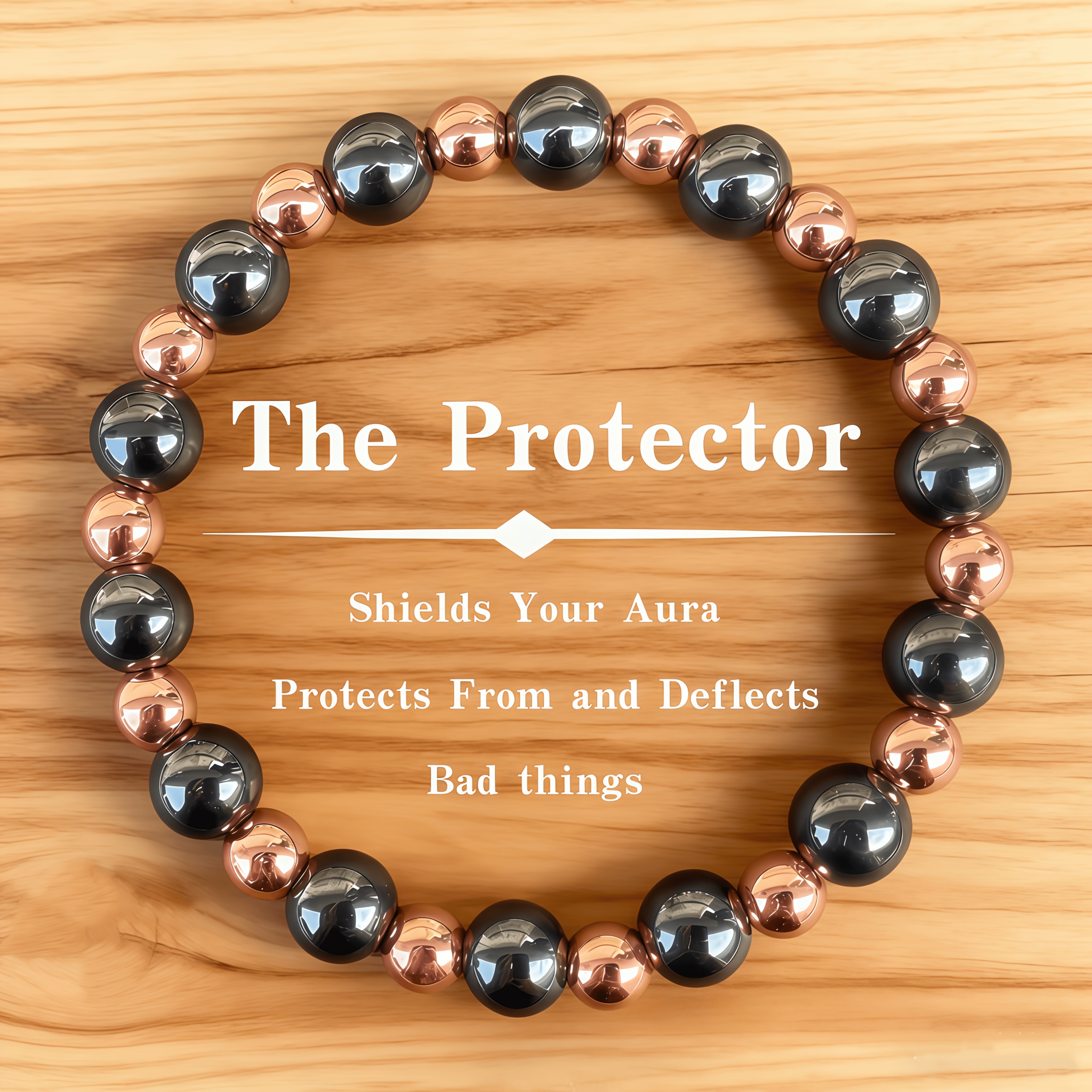 TEMU 1pc Protection Bracelet - Natural Hematite Copper Beads Handmade Bead Chakra Jewelry, Elastic Bracelet, High-end Additions For Men And Women 8mm