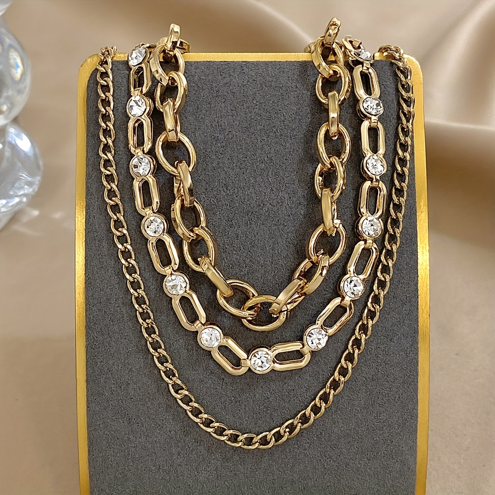 TEMU 1pc Bohemian Golden-tone Necklace With Synthetic Zirconia Charms - Gift For Women, Parties, Banquets & Mother’s Day, Valentine’s, Thanksgiving -