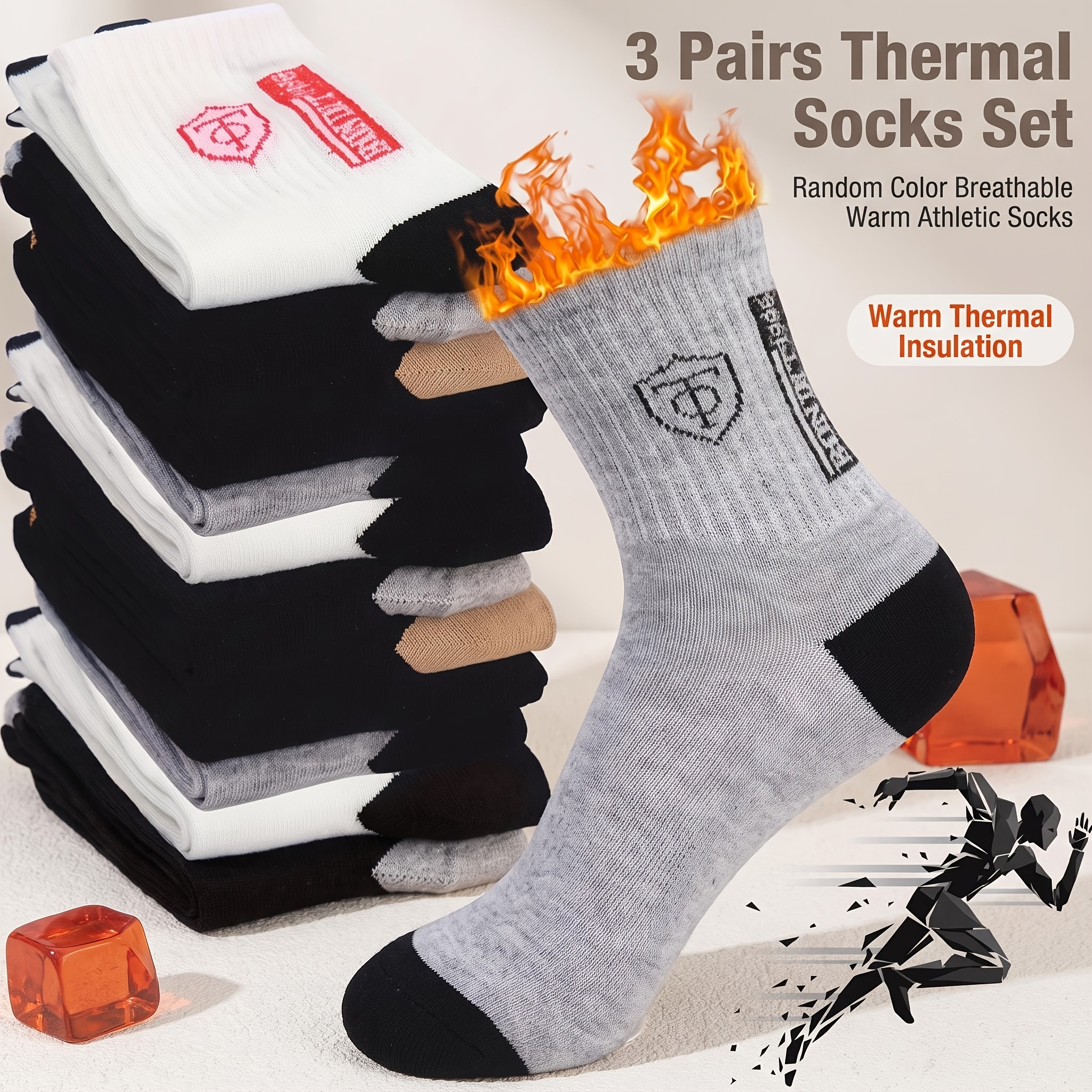 TEMU 3-pair Random Color 's Socks, Mid-calf Socks, Sweat-absorbing And Anti-odor, Versatile, Fashionable And , Autumn/winter Sports Socks,
